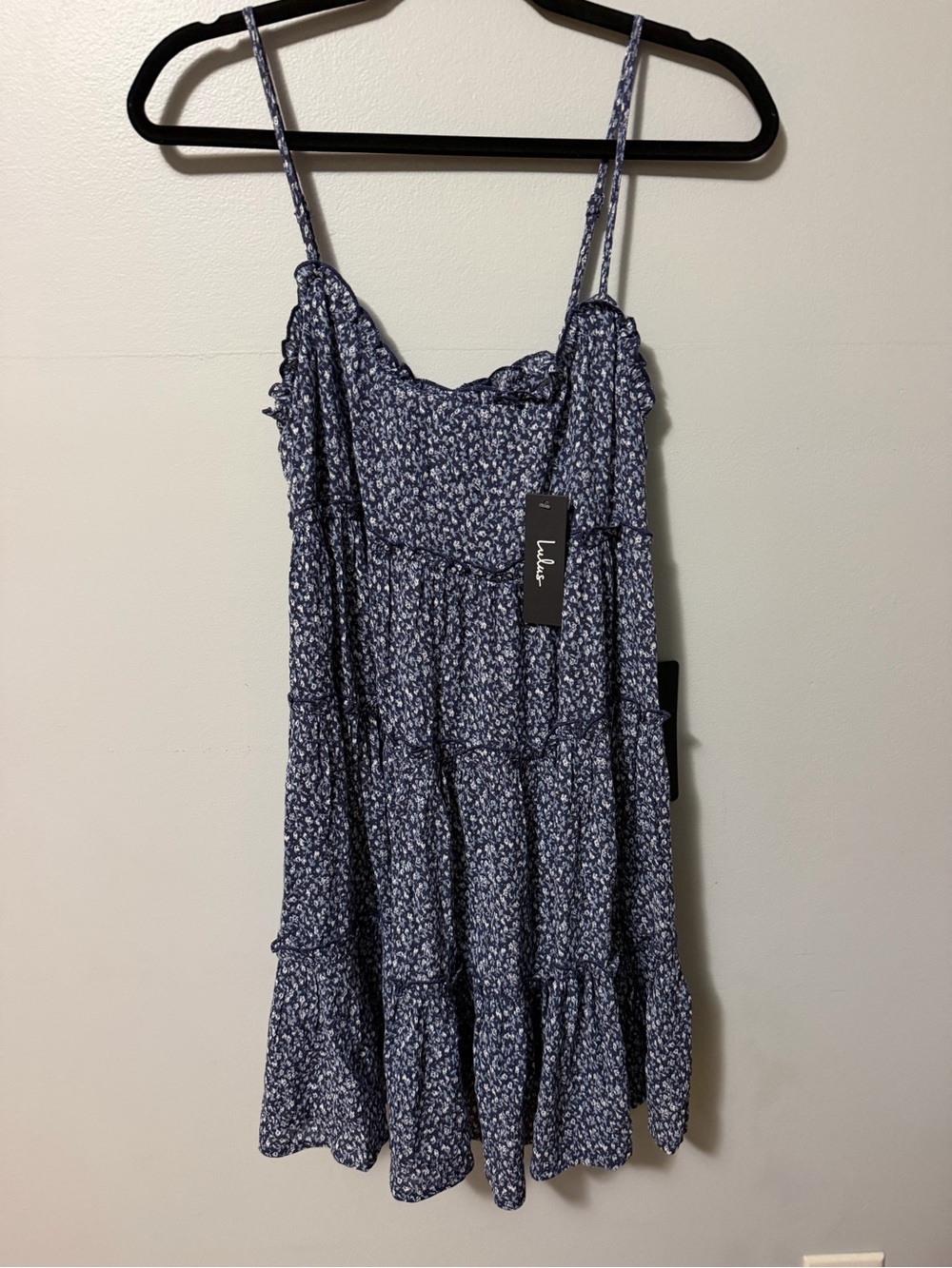 NWT Lulus Blue White Floral Tiered Mini Dress Size Small Adjustable Straps